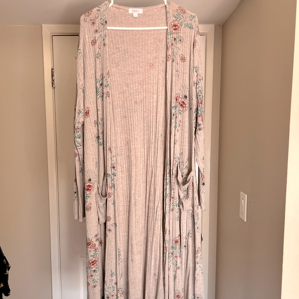 Lularoe long cardigan, floral ribbed xl